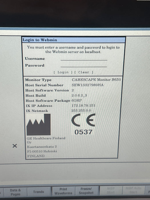 GE Healthcare Carescape B650 Anesthesia Care Patient Monitor