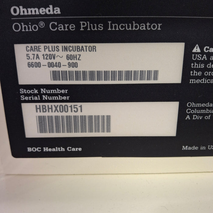 Ohmeda Medical Ohio Care Plus Incubator