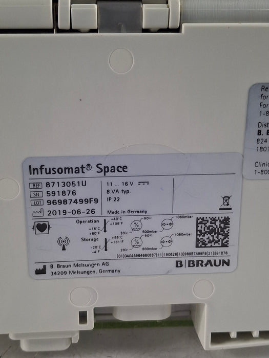 B. Braun Infusomat Space w/AC Adapter Infusion Pump