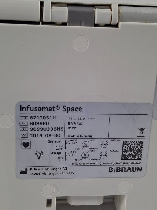 B. Braun Infusomat Space w/AC Adapter Infusion Pump