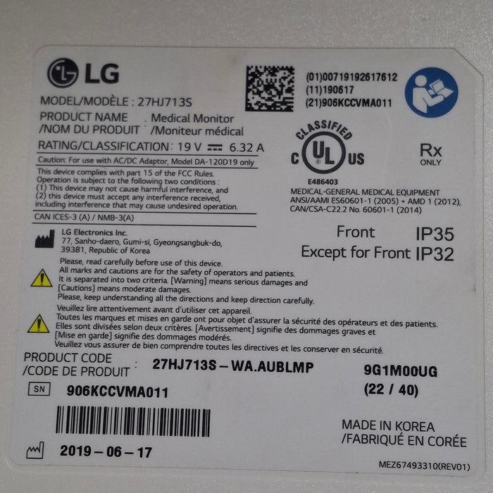 LG Electronics 27" 4K UHD Surgical Monitor