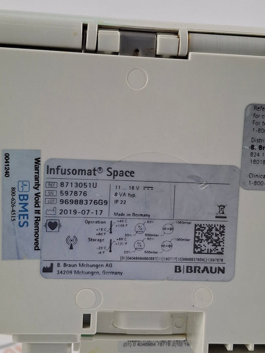 B. Braun Infusomat Space w/Pole Clamp & AC Adapter Infusion Pump