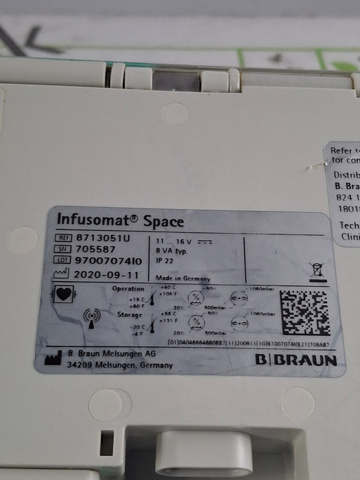 B. Braun Infusomat Space w/Pole Clamp & AC Adapter Infusion Pump