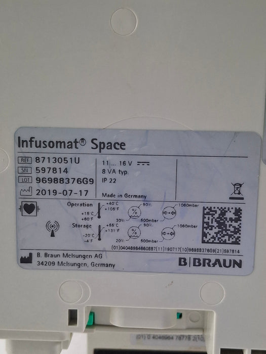 B. Braun Infusomat Space w/Pole Clamp & AC Adapter Infusion Pump