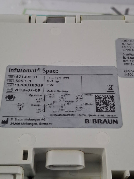 B. Braun Infusomat Space w/Pole Clamp & AC Adapter Infusion Pump