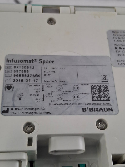 B. Braun Infusomat Space w/Pole Clamp & AC Adapter Infusion Pump