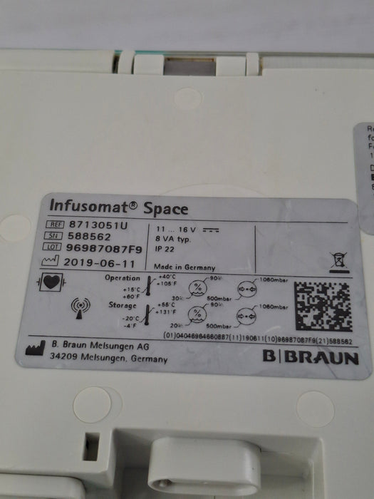 B. Braun Infusomat Space w/Pole Clamp & AC Adapter Infusion Pump