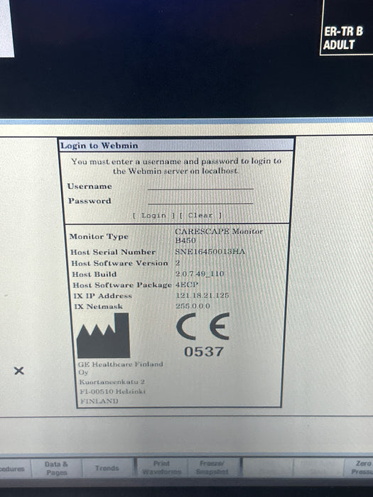 GE Healthcare Carescape B450 Emergency Care Patient Monitor