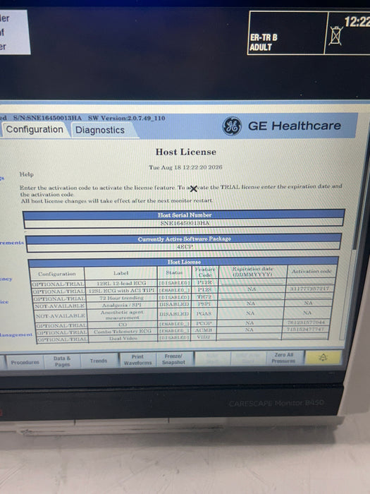 GE Healthcare Carescape B450 Emergency Care Patient Monitor
