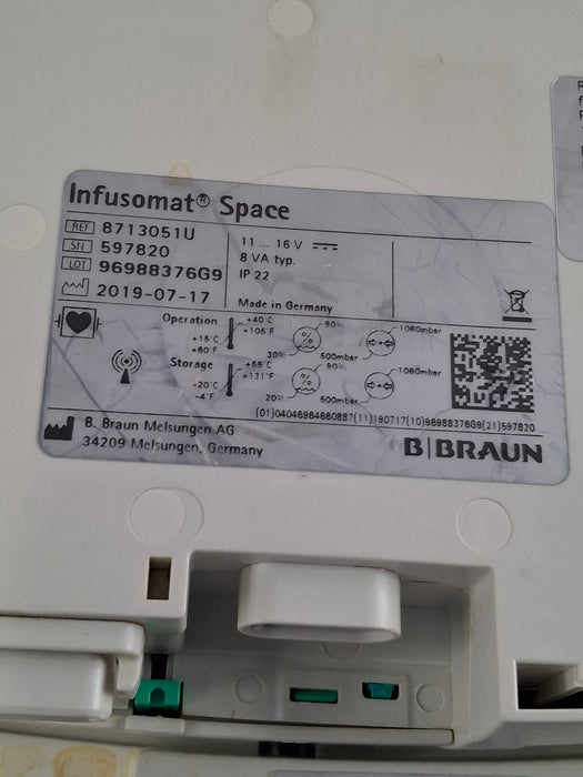 B. Braun Infusomat Space w/Pole Clamp & AC Adapter Infusion Pump