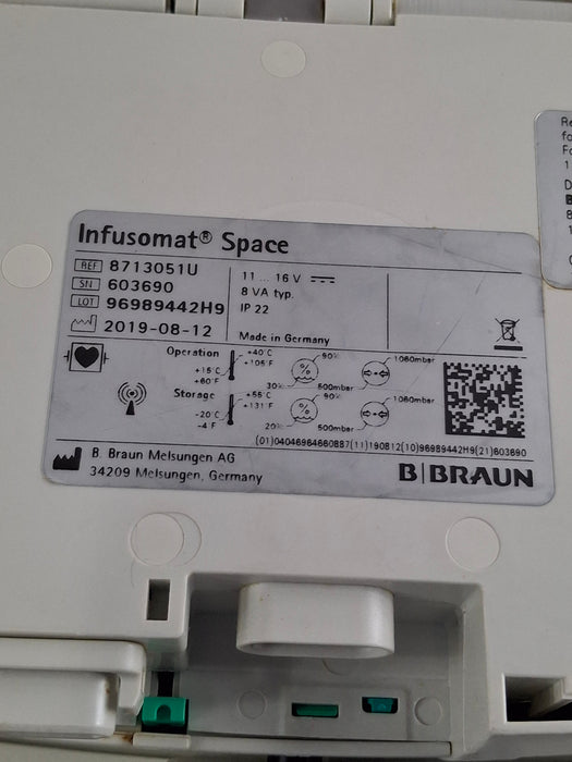 B. Braun Infusomat Space w/Pole Clamp & AC Adapter Infusion Pump
