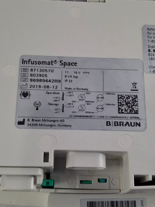 B. Braun Infusomat Space w/Pole Clamp & AC Adapter Infusion Pump