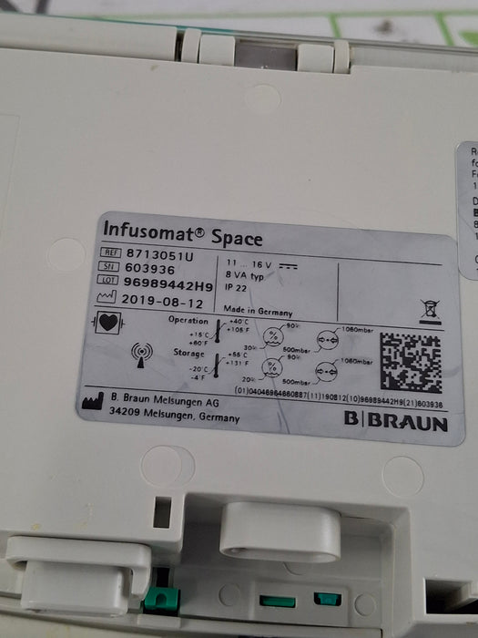 B. Braun Infusomat Space w/Pole Clamp & AC Adapter Infusion Pump
