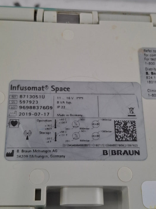 B. Braun Infusomat Space w/Pole Clamp & AC Adapter Infusion Pump
