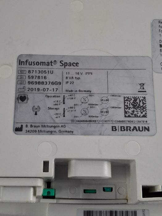 B. Braun Infusomat Space w/Pole Clamp & AC Adapter Infusion Pump