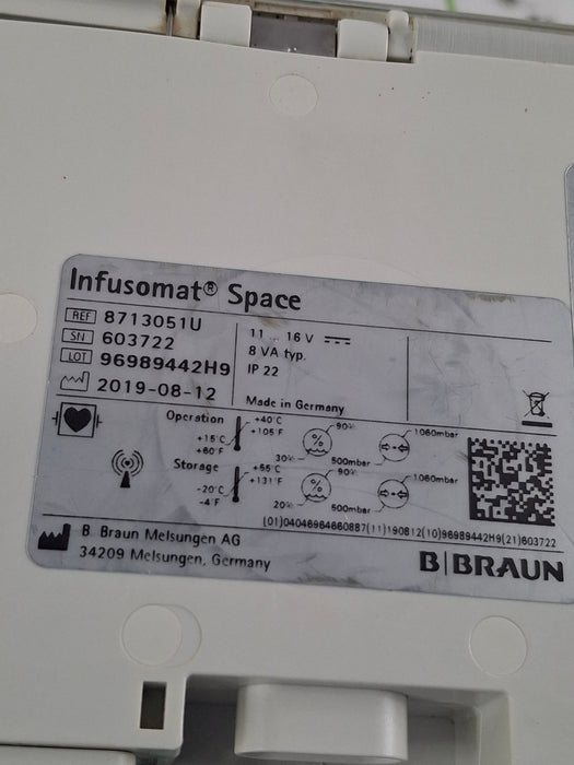 B. Braun Infusomat Space w/Pole Clamp & AC Adapter Infusion Pump