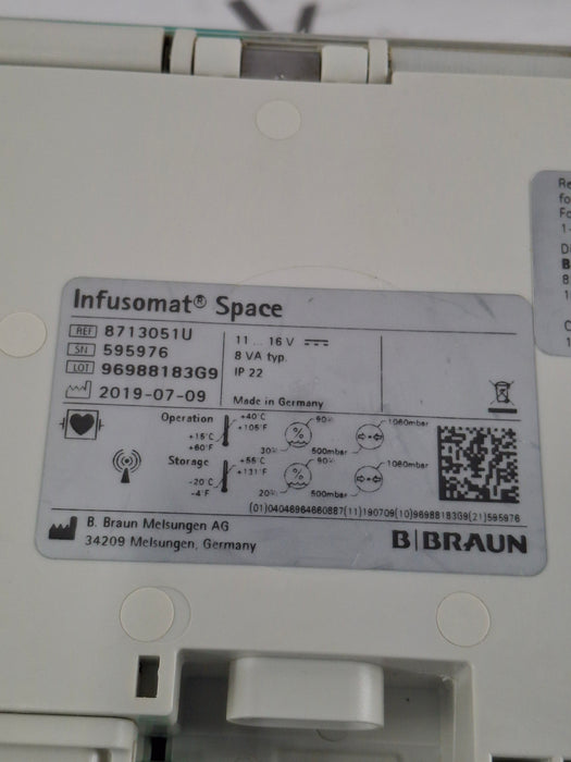 B. Braun Infusomat Space w/Pole Clamp & AC Adapter Infusion Pump