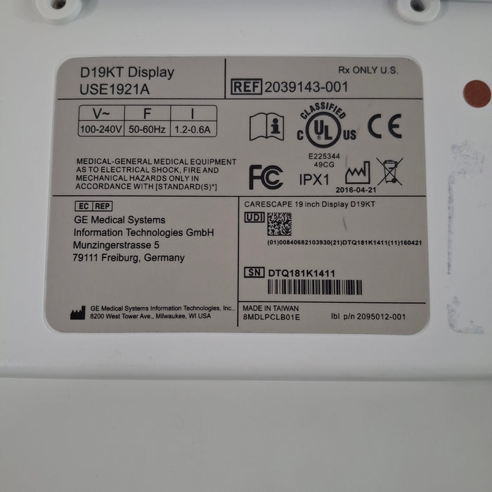 GE Healthcare D19KT Display