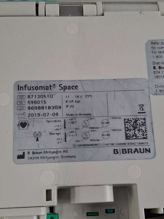 B. Braun Infusomat Space w/Pole Clamp & AC Adapter Infusion Pump