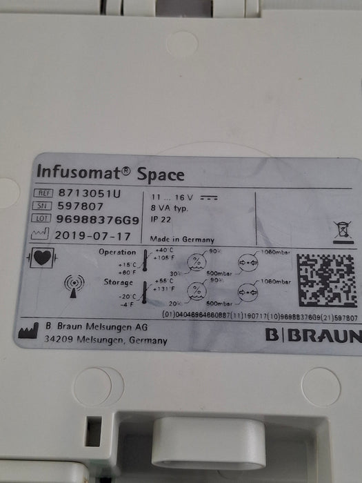B. Braun Infusomat Space w/Pole Clamp & AC Adapter Infusion Pump