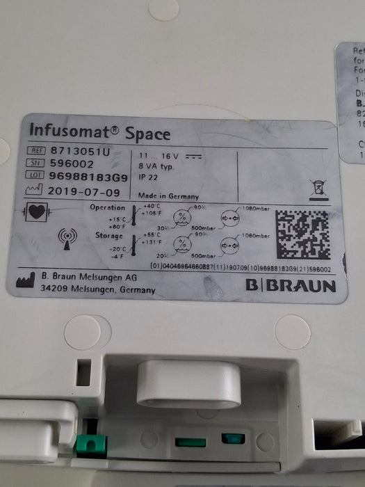 B. Braun Infusomat Space w/Pole Clamp & AC Adapter Infusion Pump