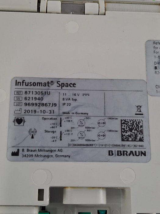 B. Braun Infusomat Space w/Pole Clamp & AC Adapter Infusion Pump