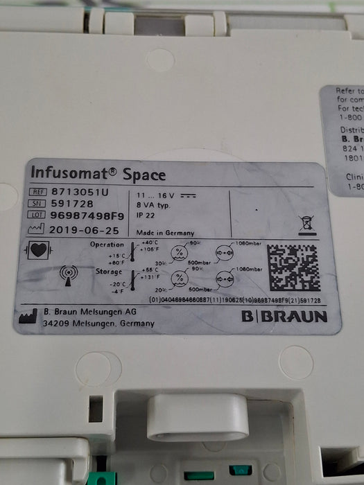 B. Braun Infusomat Space w/Pole Clamp & AC Adapter Infusion Pump