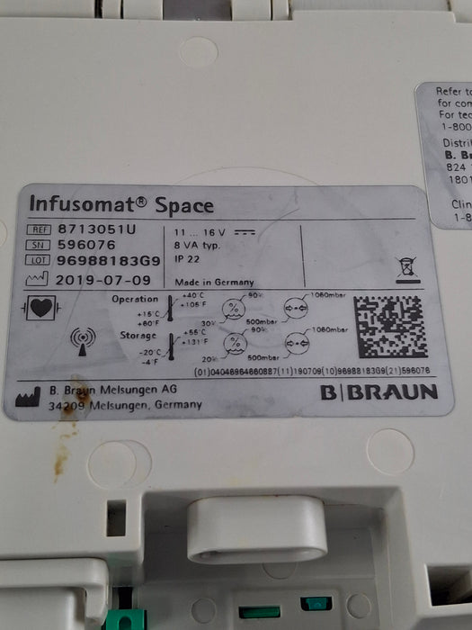 B. Braun Infusomat Space w/Pole Clamp & AC Adapter Infusion Pump
