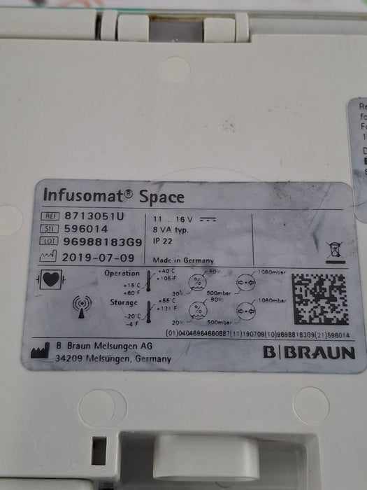 B. Braun Infusomat Space w/Pole Clamp & AC Adapter Infusion Pump