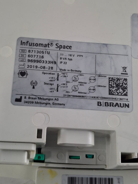 B. Braun Infusomat Space w/Pole Clamp & AC Adapter Infusion Pump
