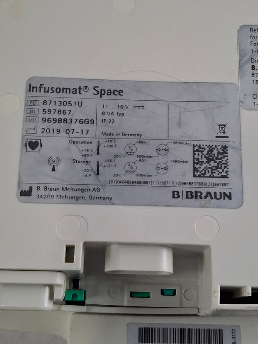 B. Braun Infusomat Space w/Pole Clamp & AC Adapter Infusion Pump