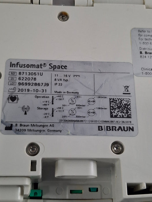 B. Braun Infusomat Space w/Pole Clamp & AC Adapter Infusion Pump