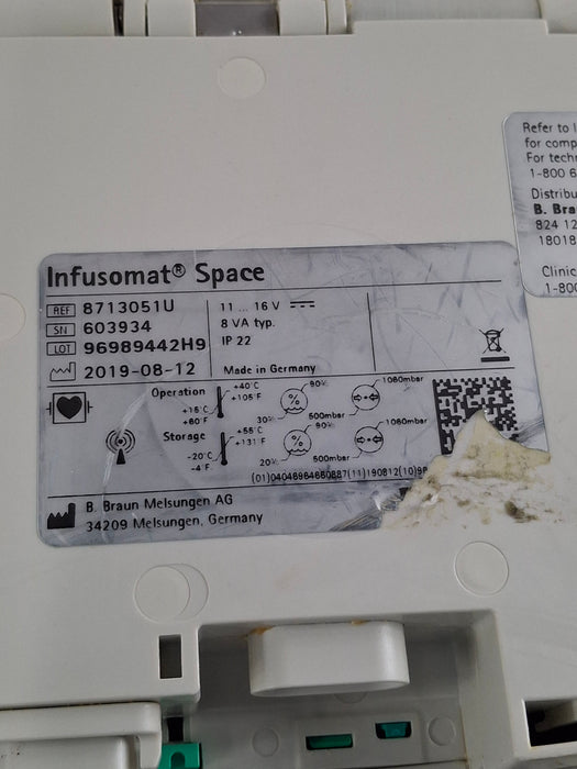 B. Braun Infusomat Space w/Pole Clamp & AC Adapter Infusion Pump