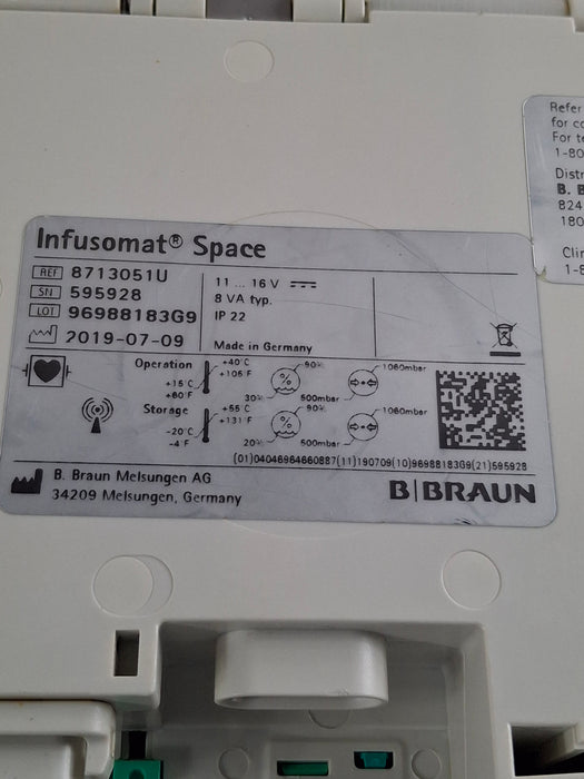 B. Braun Infusomat Space w/Pole Clamp & AC Adapter Infusion Pump