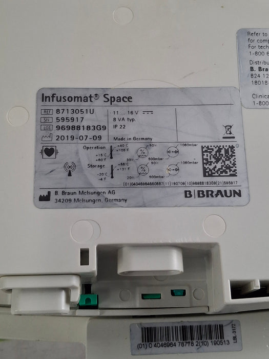 B. Braun Infusomat Space w/Pole Clamp & AC Adapter Infusion Pump