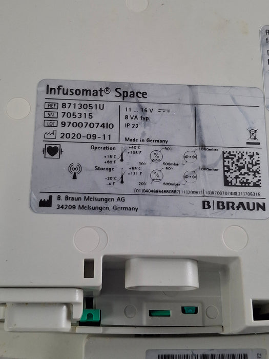 B. Braun Infusomat Space w/Pole Clamp & AC Adapter Infusion Pump