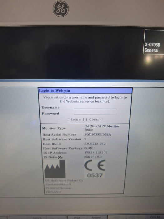 GE Healthcare Carescape B650 Anesthesia Care Patient Monitor
