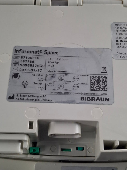 B. Braun Infusomat Space w/Pole Clamp Infusion Pump