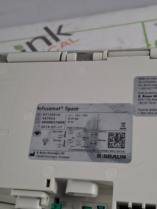 B. Braun Infusomat Space w/Pole Clamp & AC Adapter Infusion Pump