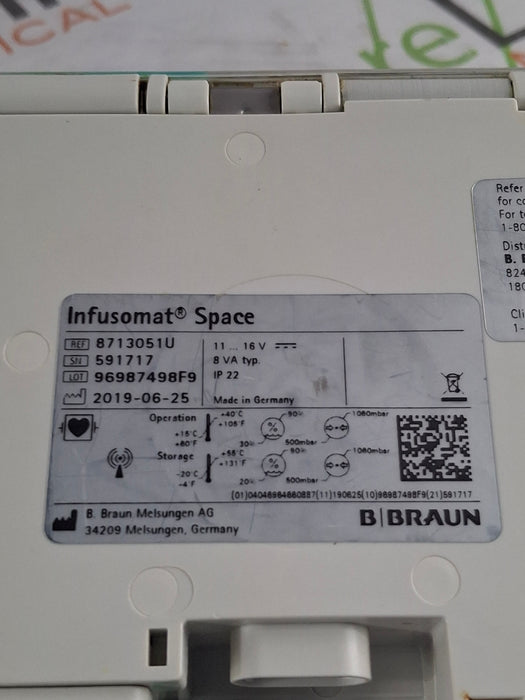 B. Braun Infusomat Space w/Pole Clamp & AC Adapter Infusion Pump