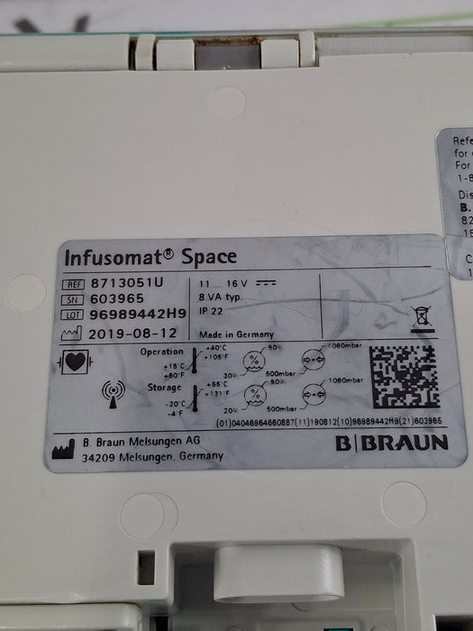 B. Braun Infusomat Space w/Pole Clamp & AC Adapter Infusion Pump