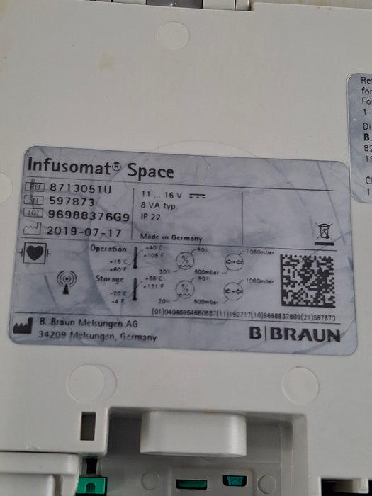B. Braun Infusomat Space w/Pole Clamp & AC Adapter Infusion Pump