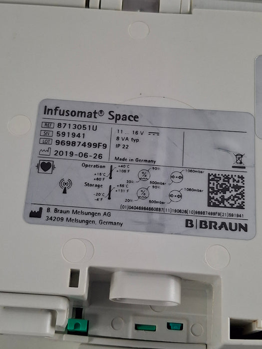 B. Braun Infusomat Space w/Pole Clamp & AC Adapter Infusion Pump