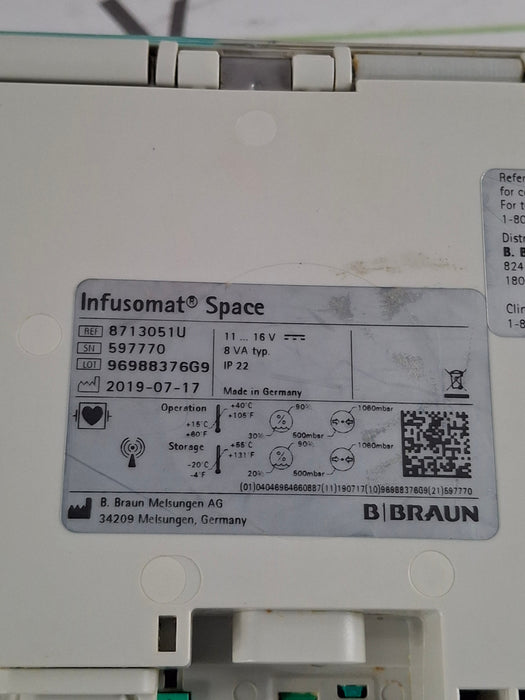 B. Braun Infusomat Space w/Pole Clamp & AC Adapter Infusion Pump