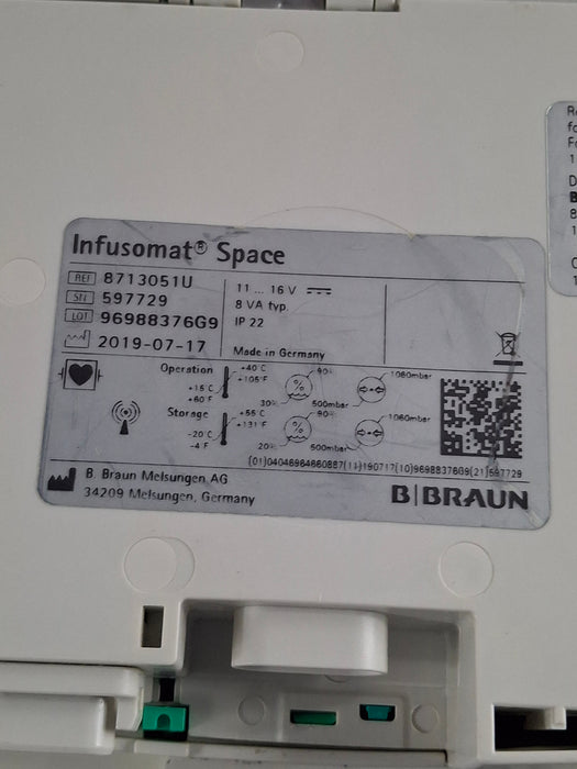 B. Braun Infusomat Space w/Pole Clamp & AC Adapter Infusion Pump