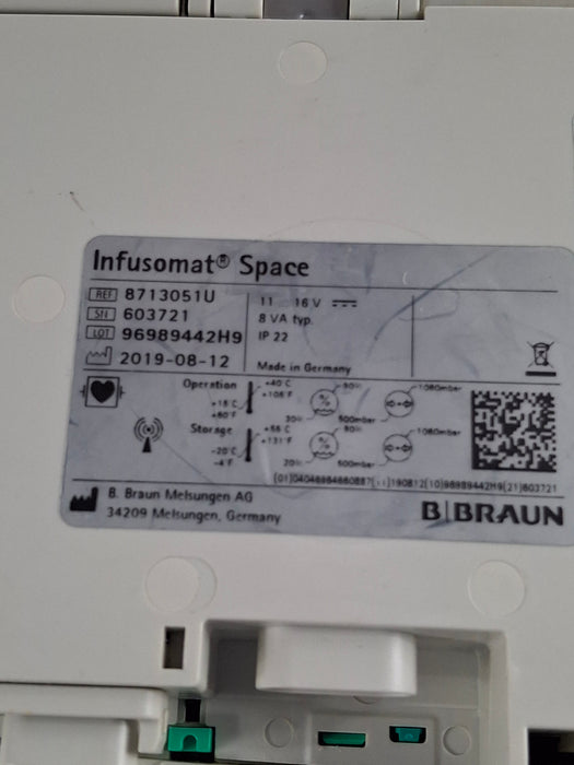 B. Braun Infusomat Space w/Pole Clamp & AC Adapter Infusion Pump