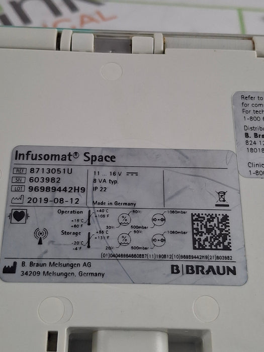 B. Braun Infusomat Space w/Pole Clamp Infusion Pump