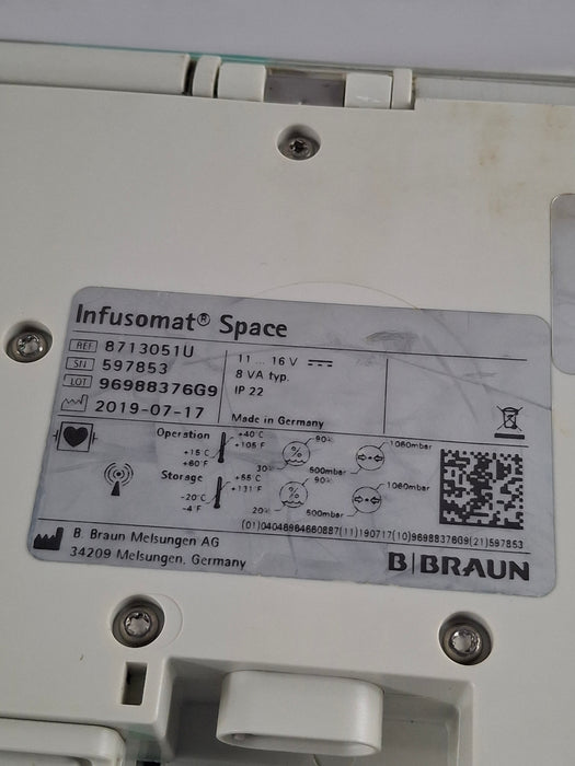 B. Braun Infusomat Space w/Pole Clamp Infusion Pump