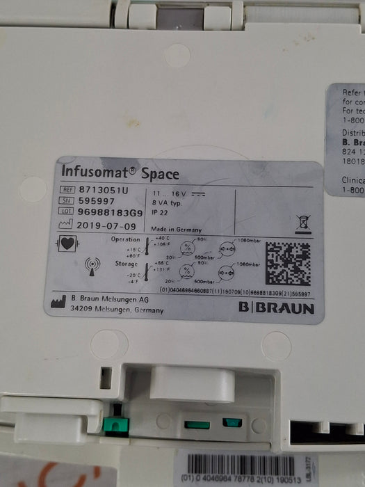 B. Braun Infusomat Space w/Pole Clamp Infusion Pump