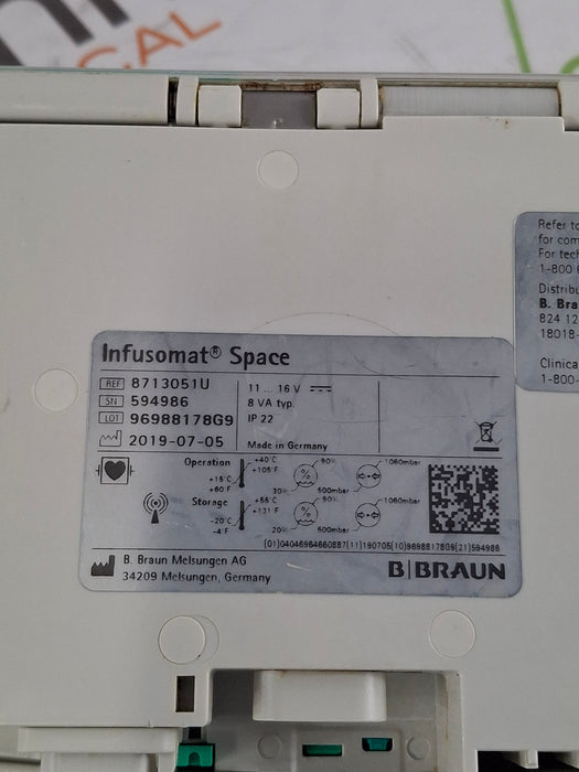 B. Braun Infusomat Space w/Pole Clamp Infusion Pump